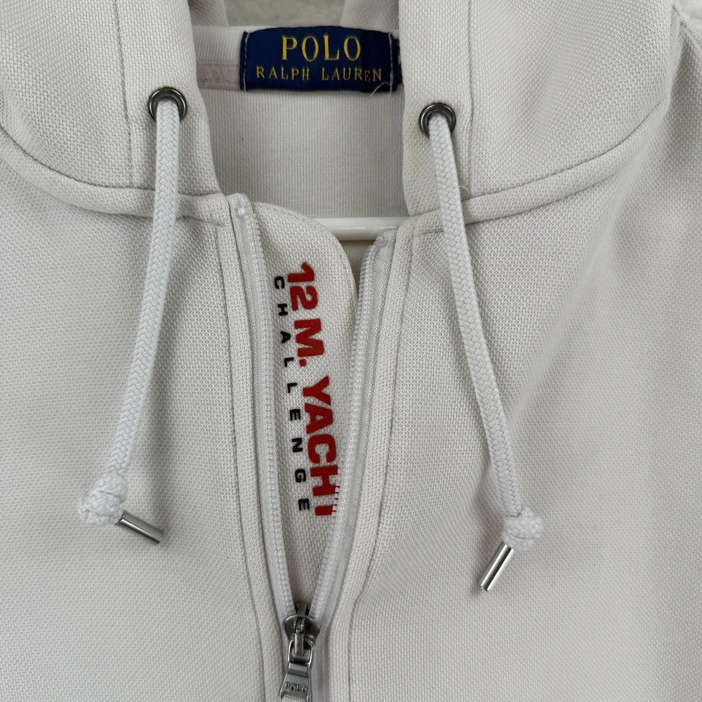 Polo Ralph Lauren Pullover Hoodie Mens Medium Gray Polo Sport 12M Yacht Flag USA